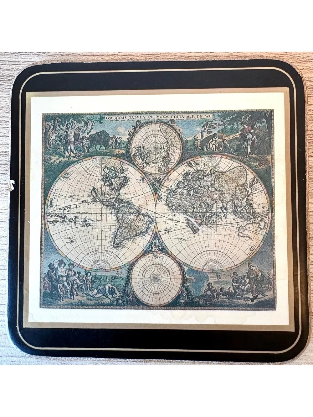 Pimpernel Drink Coasters, Set Of 4, Vintage Map Design Square Made In England